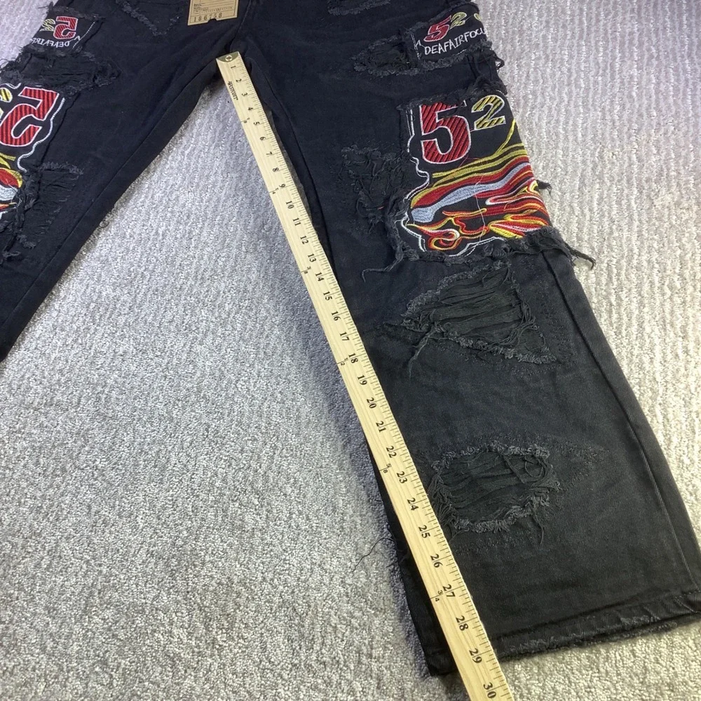 Watson Denim Mens 32 x‎ 29 Black Distressed Embroidered Graphic Jeans NWT